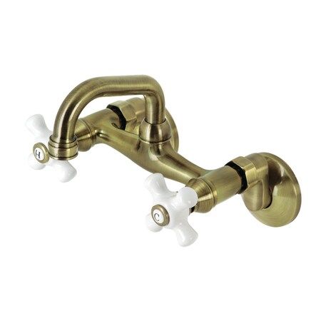 Kingston Brass KS612AB Two-Handle Wall Mount Bar Faucet, Antique Brass KS612AB